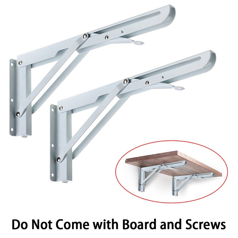 Sumnacon Sturdy Folding Shelf Brackets - Heavy Duty Metal Triangle Table Bench Folding Shelf Brackets  2 Pcs Folding Shelf Hinge Wall Mounted (12 Inch  White) - Image 3